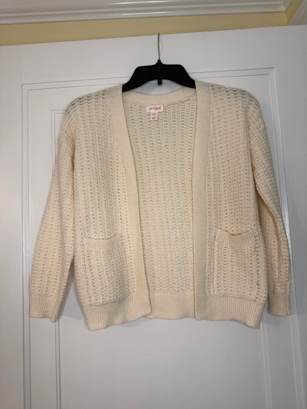 Cat & Jack Girls Cardigan Size S 6/7 Cream Knit Open Front Sweater